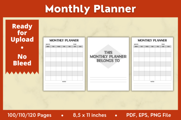 Efficient Monthly Planner KDP Interior 8,5x11in