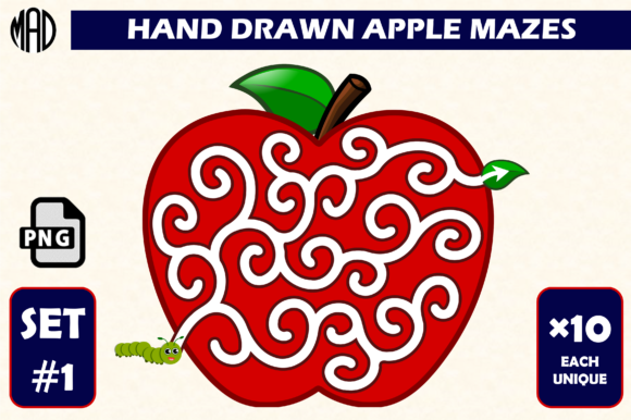 Explore Creativity with 10 Hand-Drawn Apple Mazes Set 1
